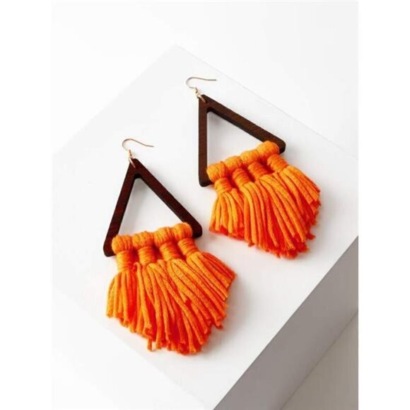 TODAY is Orange Women's Wooden Tassel Drop Earrings - Picture 2 of 7